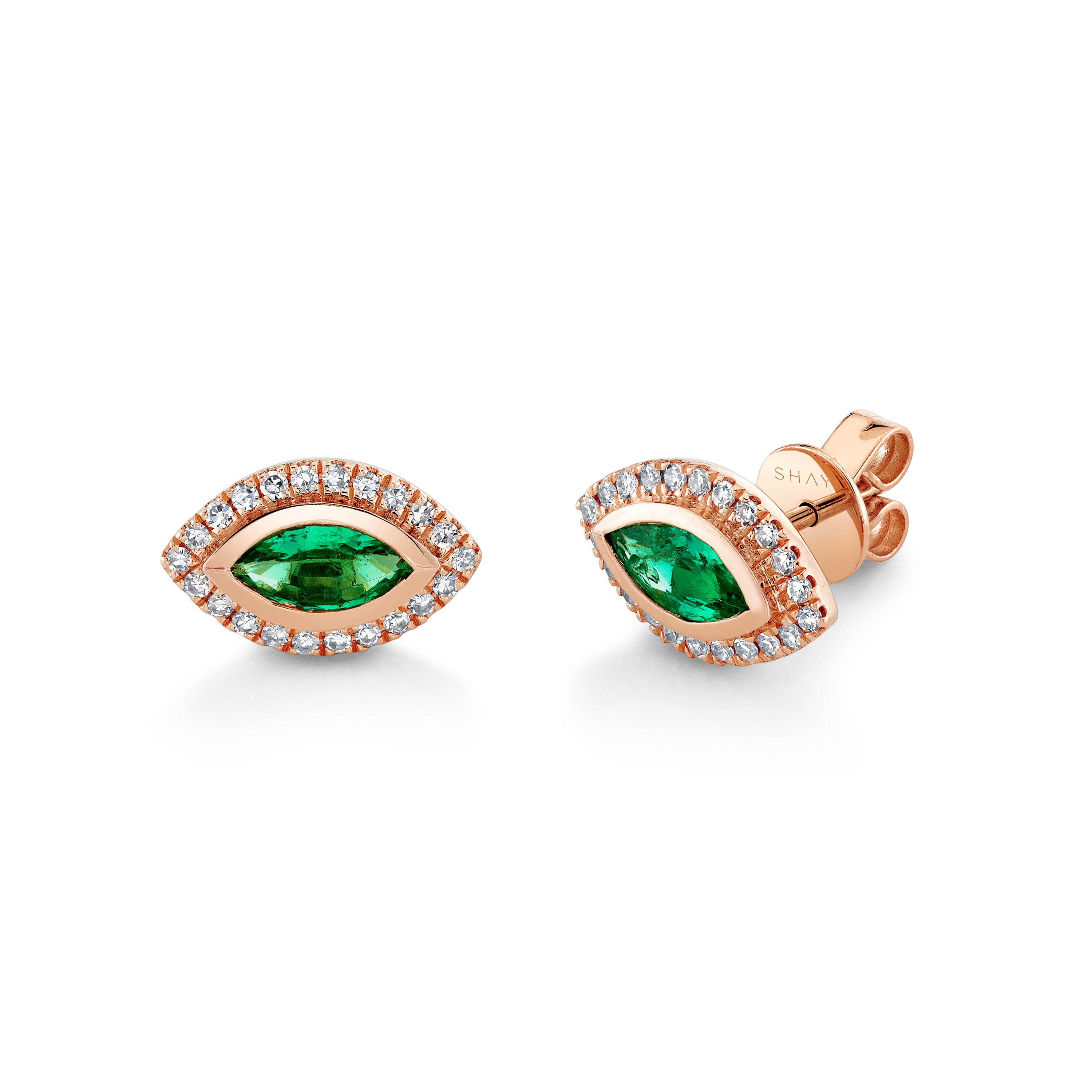 EMERALD MARQUISE HALO STUDS
