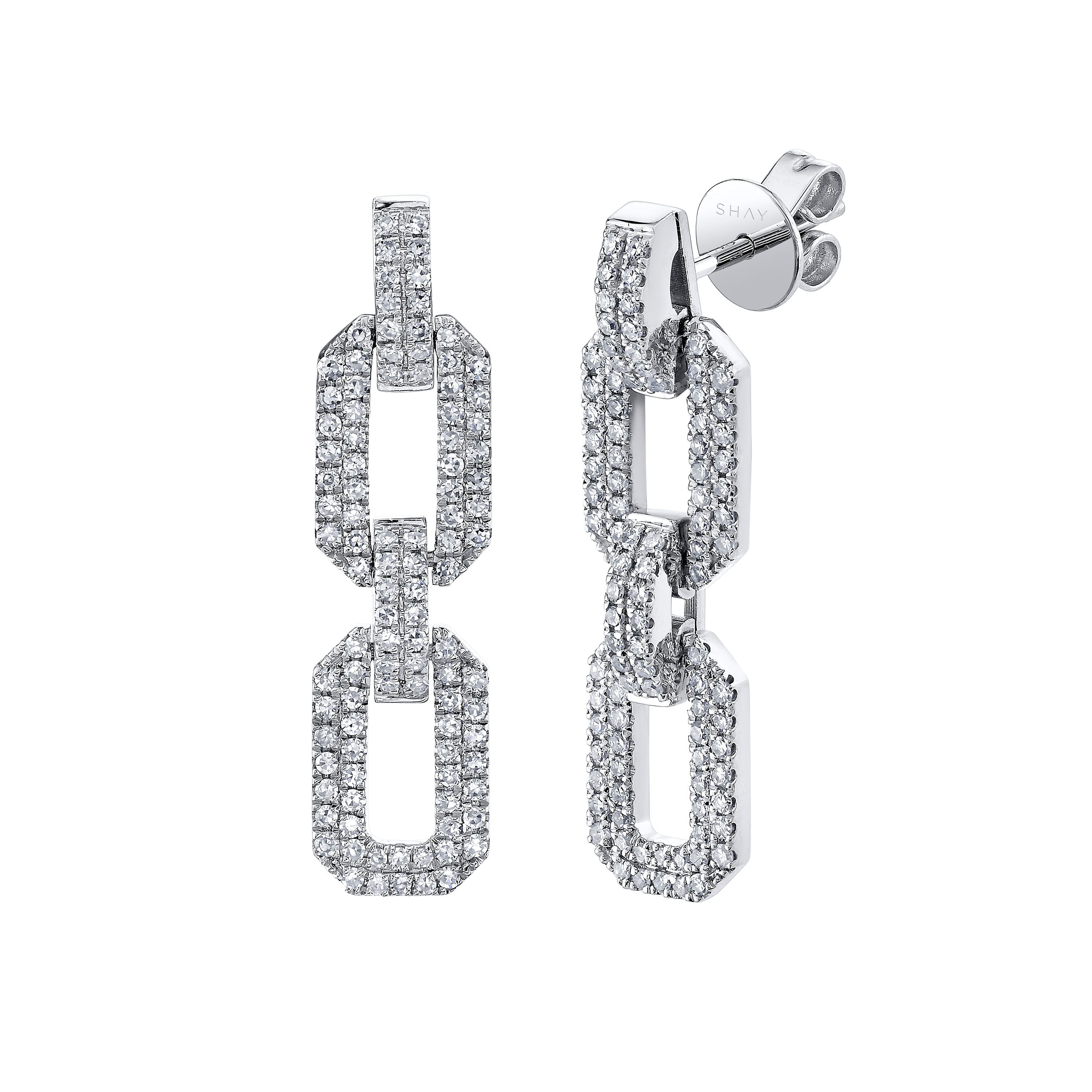 READY TO SHIP DIAMOND PAVE FLAT GEO LINK EARRINGS
