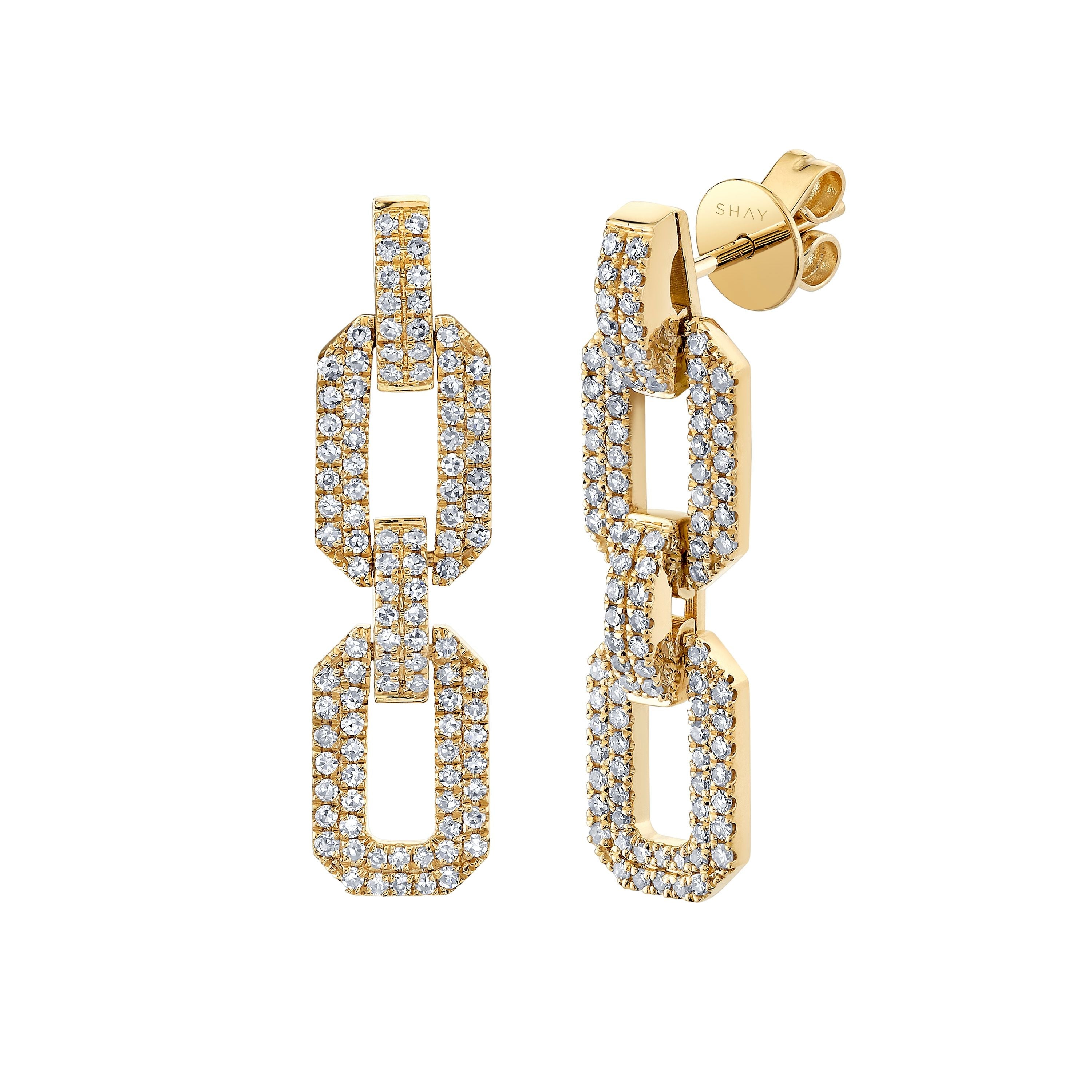 READY TO SHIP DIAMOND PAVE FLAT GEO LINK EARRINGS