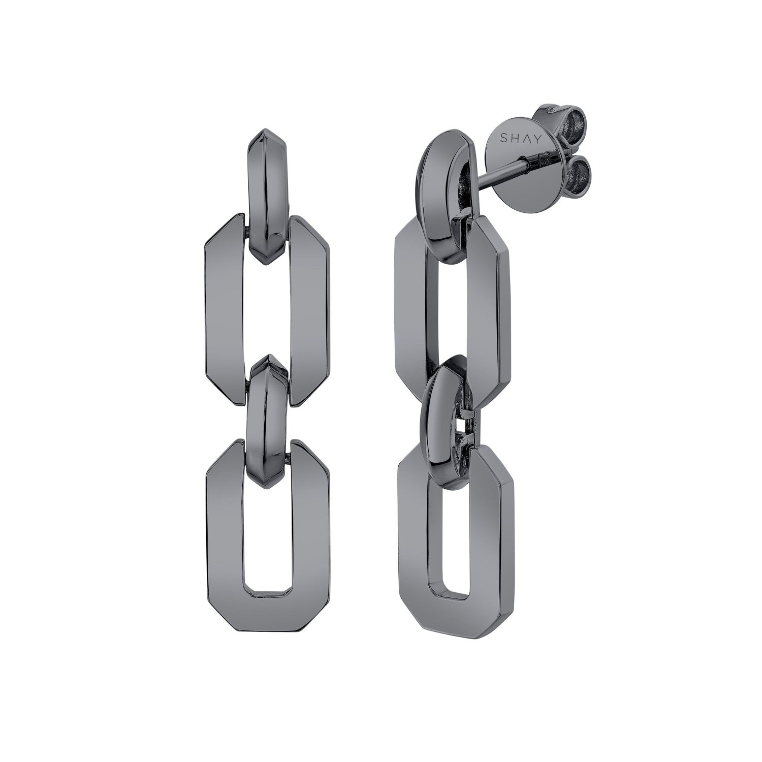 SOLID GOLD FLAT GEO LINK EARRINGS