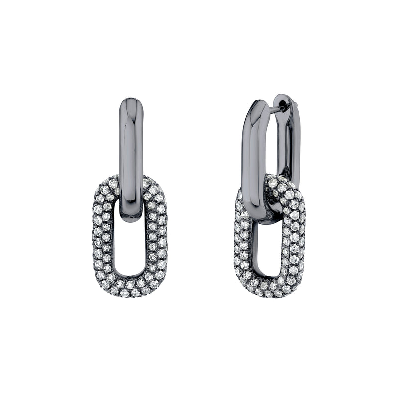 DIAMOND DOUBLE PARTIAL PAVE MINI CABLE LINK EARRINGS