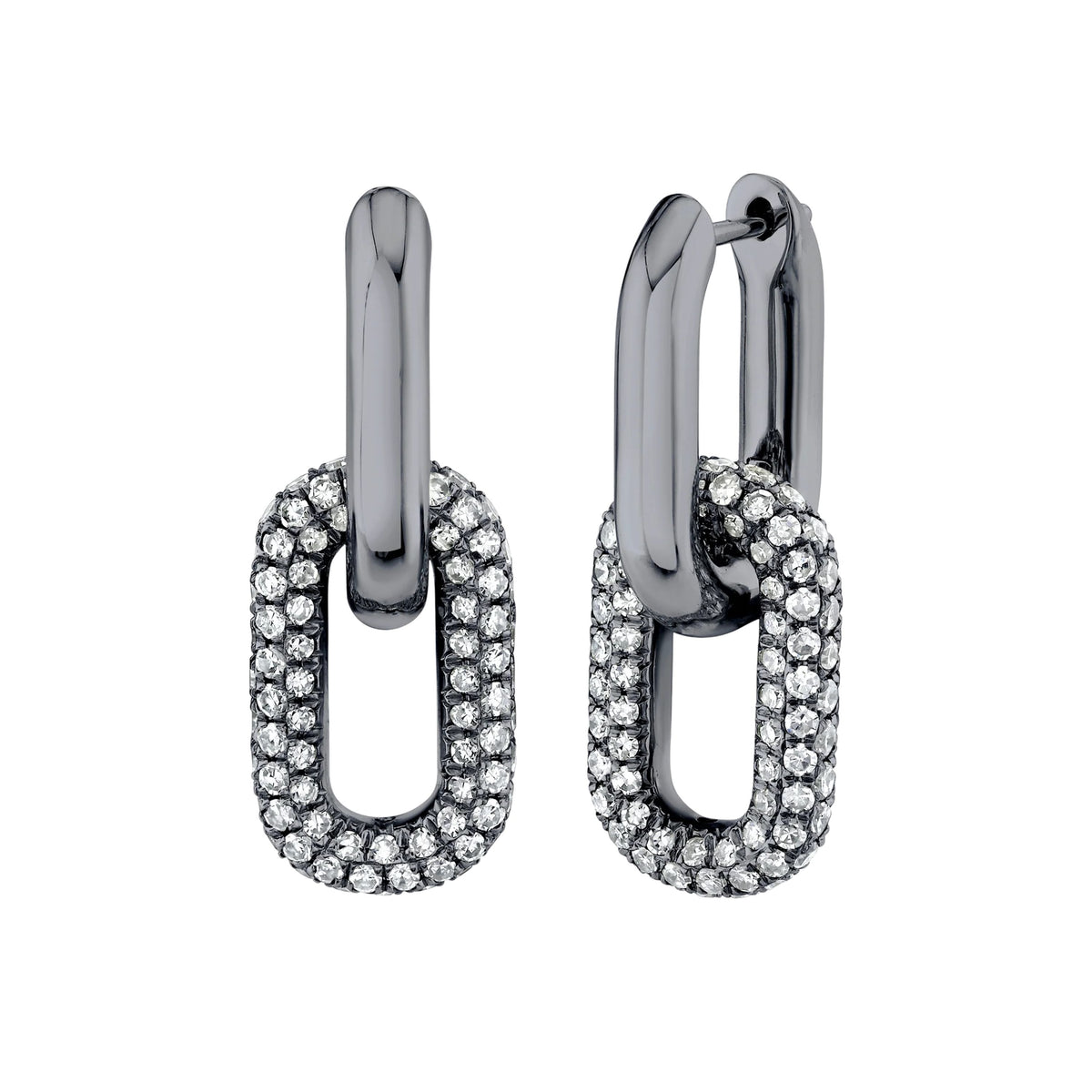 DIAMOND DOUBLE PARTIAL PAVE MINI CABLE MINI LINK EARRINGS