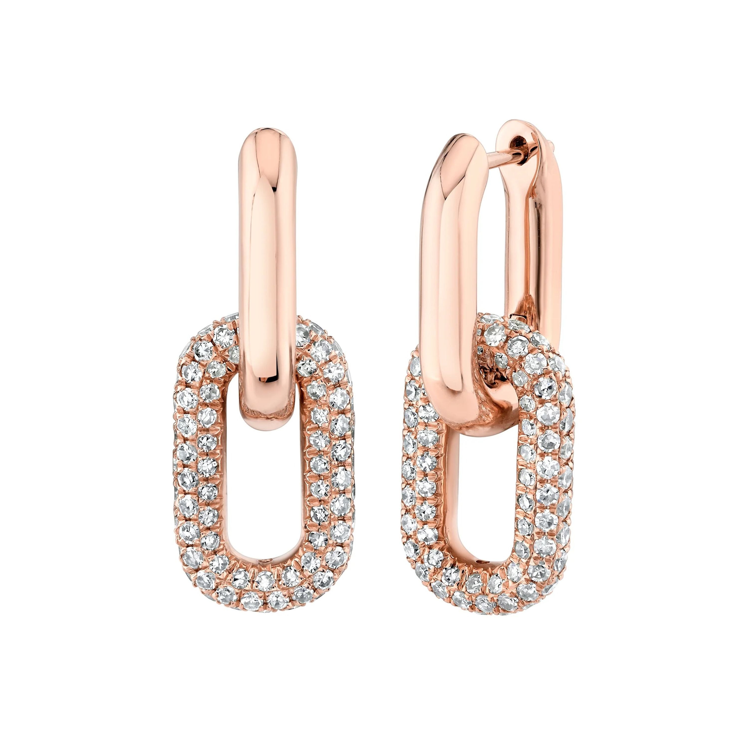 DIAMOND DOUBLE PARTIAL PAVE MINI CABLE LINK EARRINGS