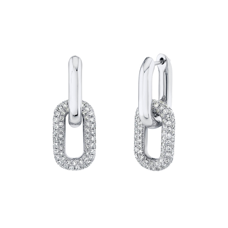 DIAMOND DOUBLE PARTIAL PAVE MINI CABLE LINK EARRINGS