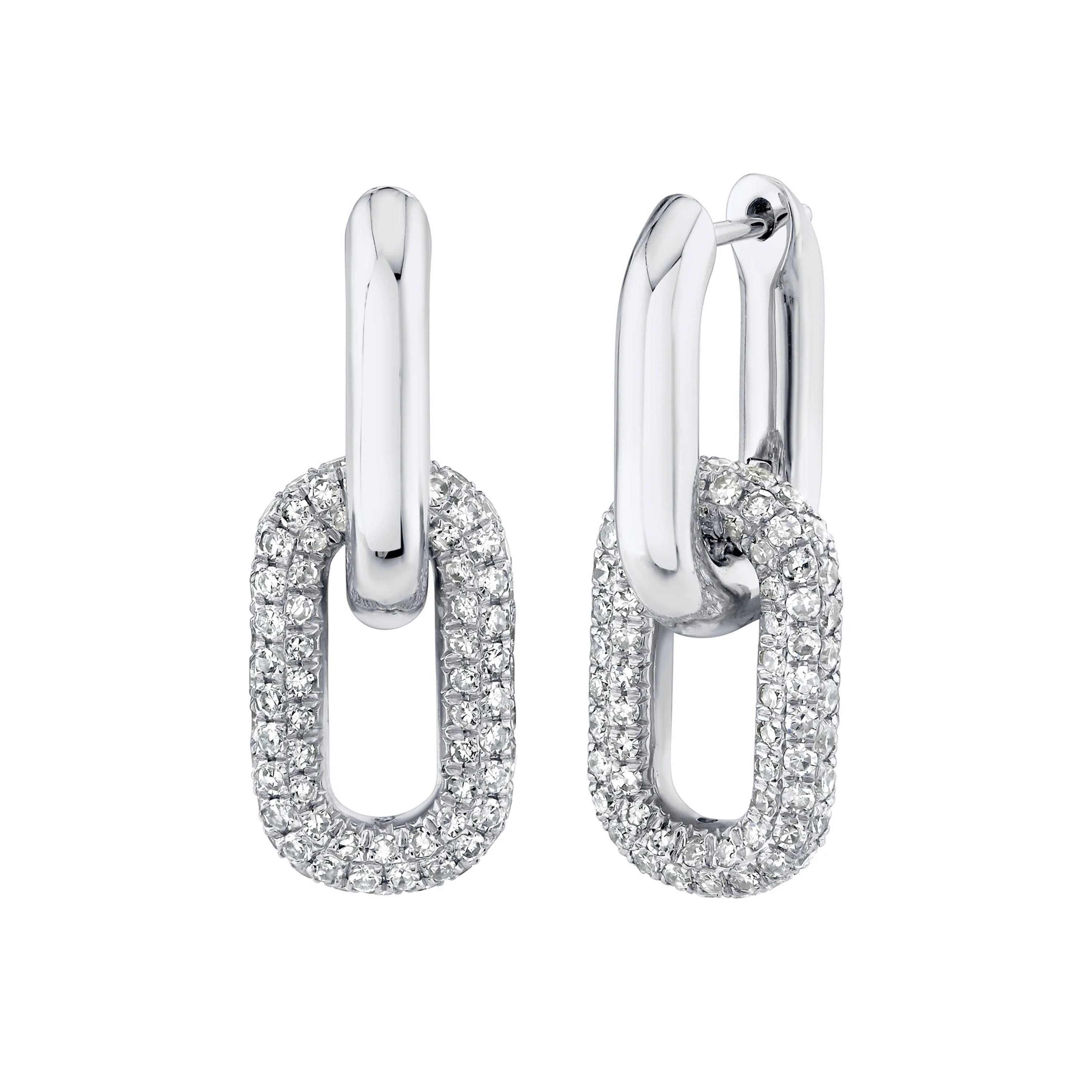 DIAMOND DOUBLE PARTIAL PAVE MINI CABLE MINI LINK EARRINGS