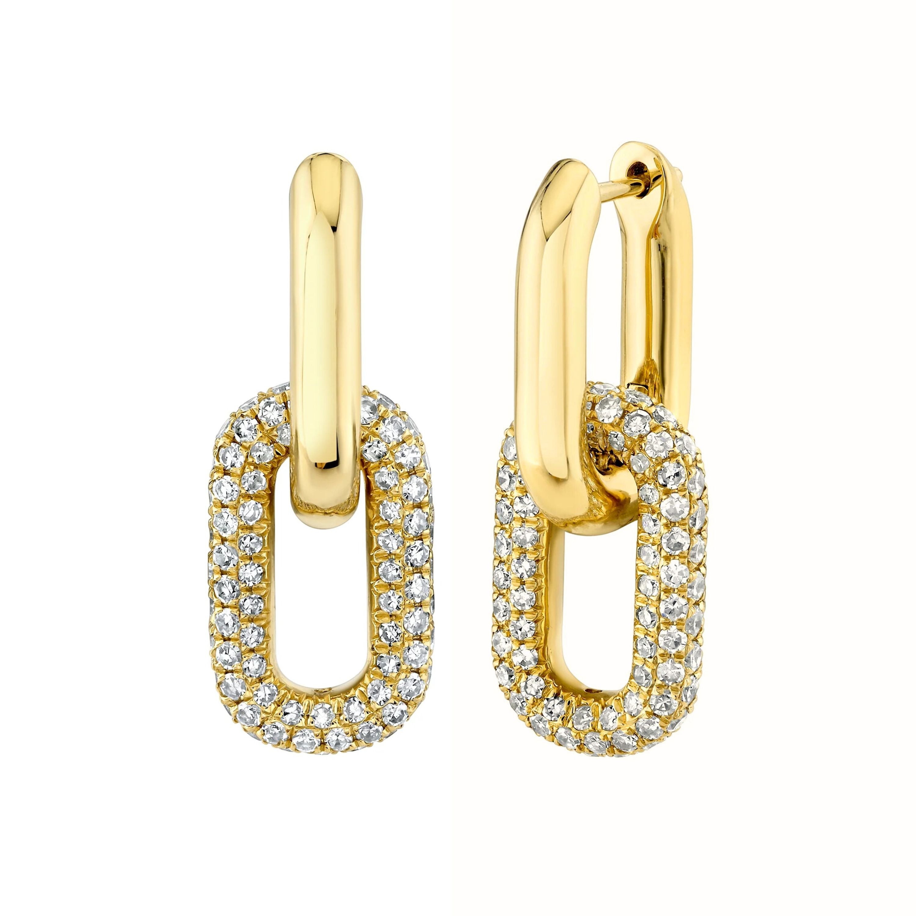 DIAMOND DOUBLE PARTIAL PAVE MINI CABLE MINI LINK EARRINGS