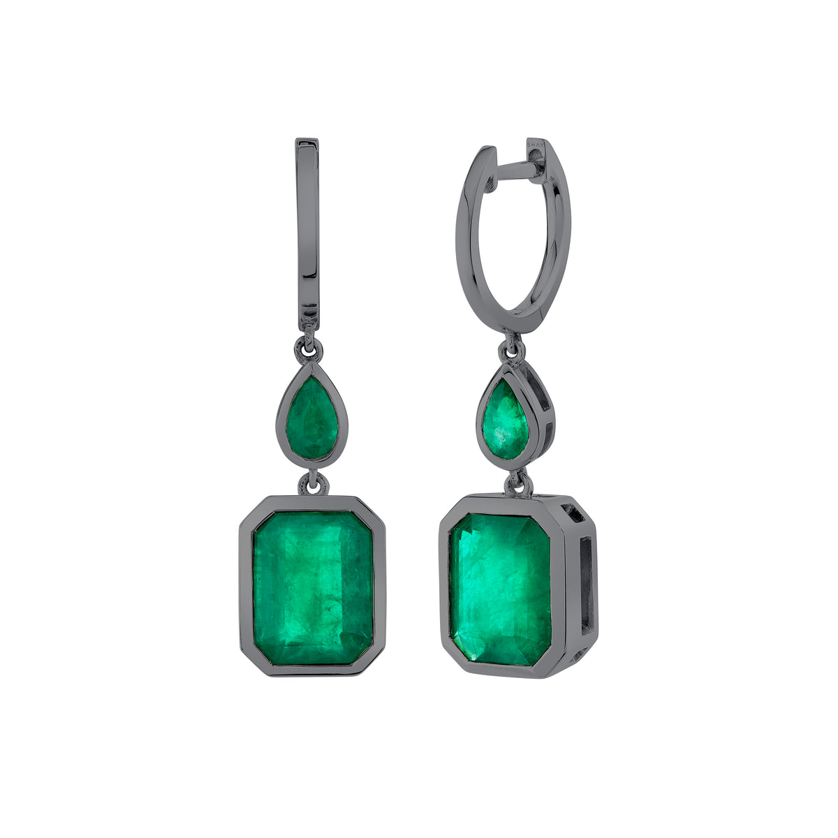 EMERALD DOUBLE BEZEL DROP EARRINGS