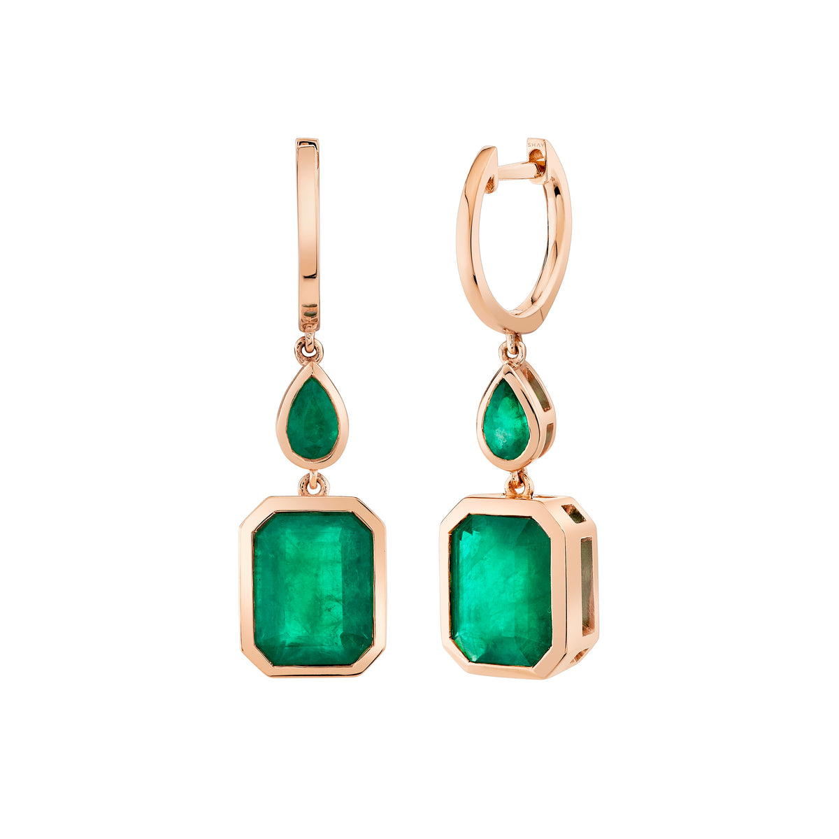 EMERALD DOUBLE BEZEL DROP EARRINGS