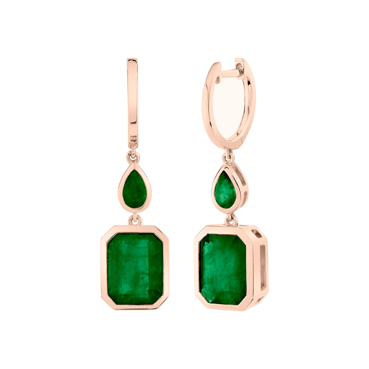 EMERALD DOUBLE BEZEL DROP EARRINGS