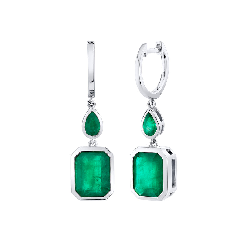 EMERALD DOUBLE BEZEL DROP EARRINGS