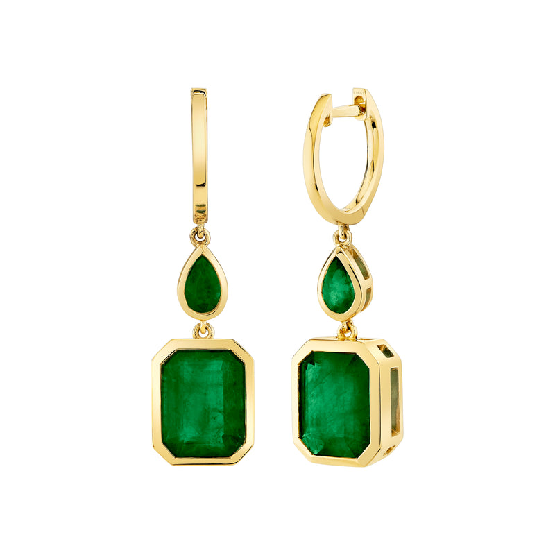 EMERALD DOUBLE BEZEL DROP EARRINGS