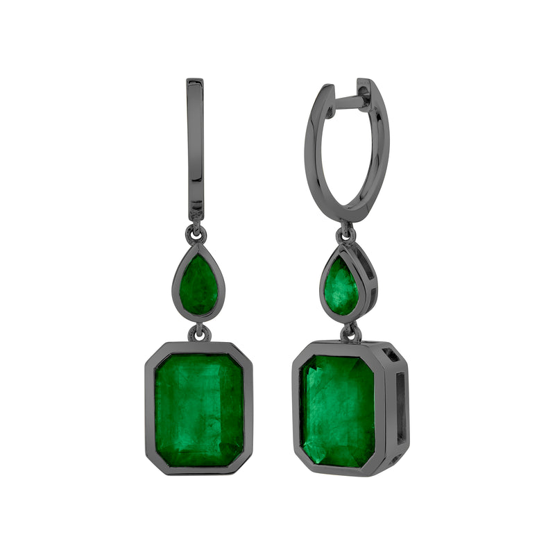 EMERALD DOUBLE BEZEL DROP EARRINGS