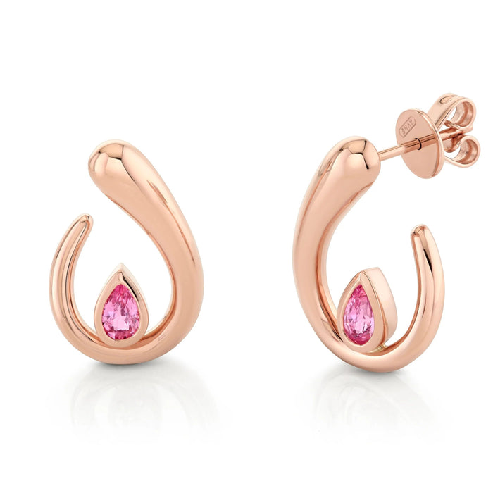PINK SAPPHIRE BEZEL PEAR LOOP EARRINGS