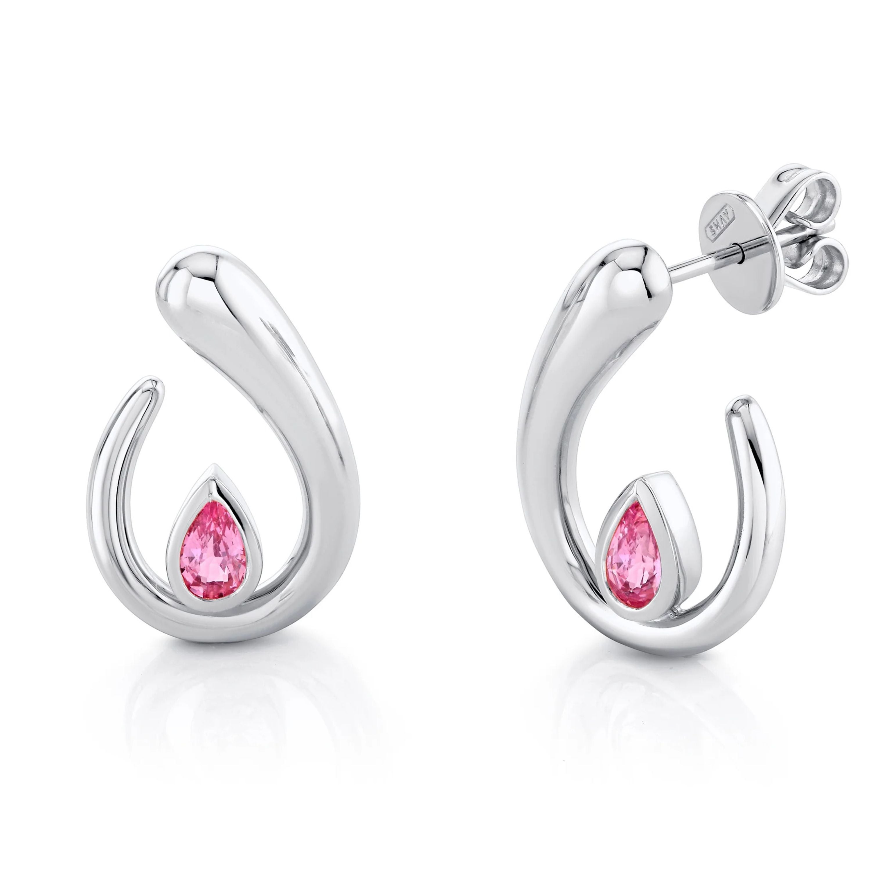 PINK SAPPHIRE PEAR LOOP EARRINGS