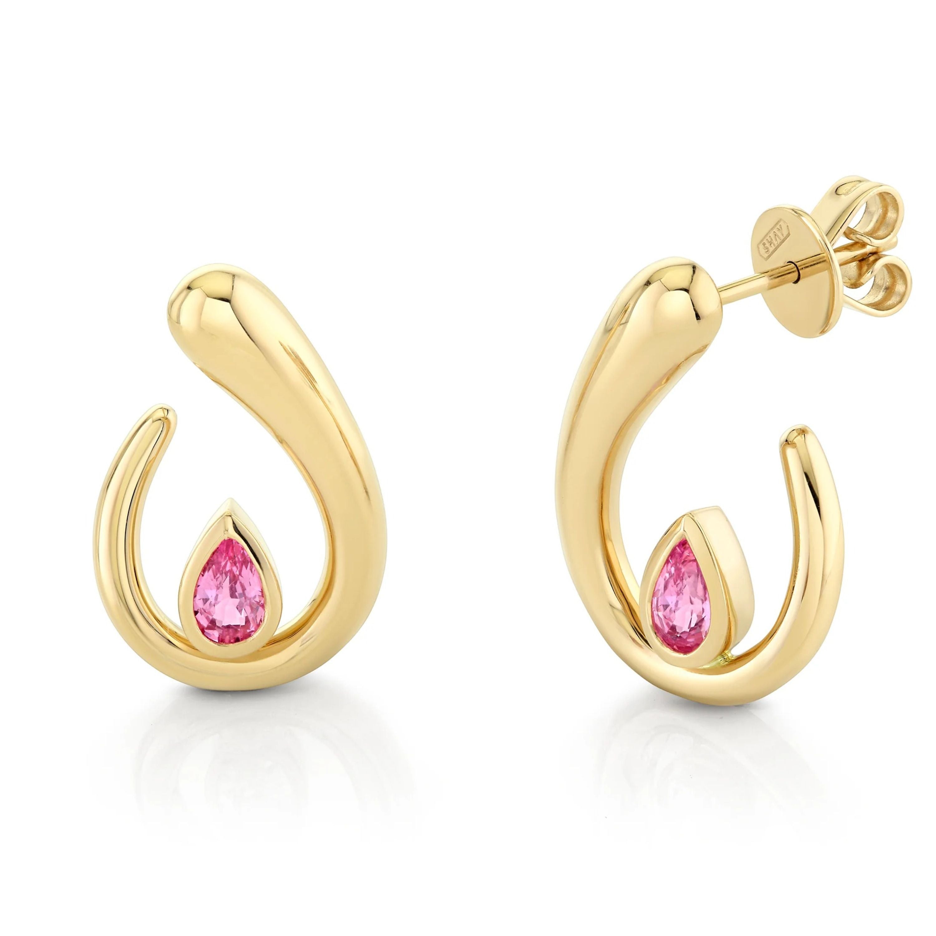 PINK SAPPHIRE PEAR LOOP EARRINGS