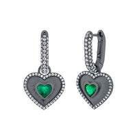 EMERALD & DIAMOND PAVE LINK HEART EARRINGS