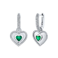 EMERALD & DIAMOND PAVE LINK HEART EARRINGS