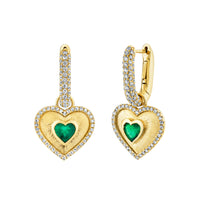 EMERALD & DIAMOND PAVE LINK HEART EARRINGS