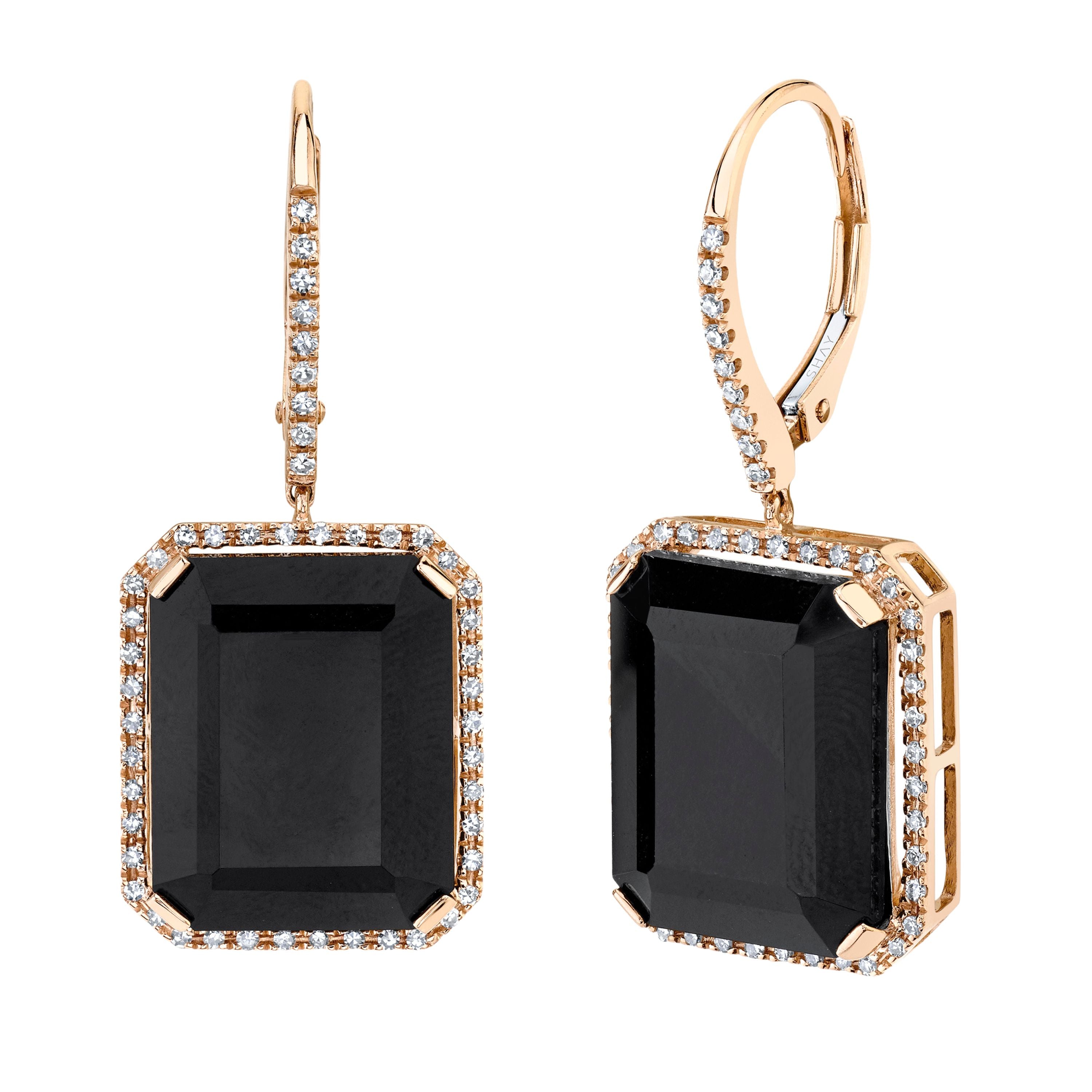 READY TO SHIP BLACK ONYX & DIAMOND PORTRAIT EARRINGS