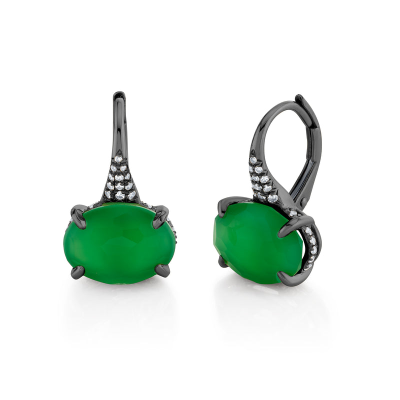 GREEN AGATE & DIAMOND OVAL GEM DROP EARRINGS