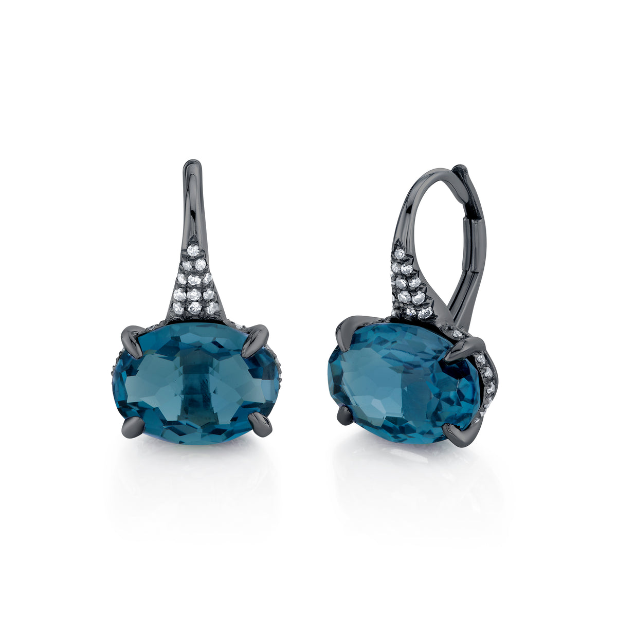 LONDON BLUE & DIAMOND OVAL GEM DROP EARRINGS