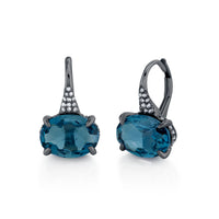 LONDON BLUE & DIAMOND OVAL GEM DROP EARRINGS