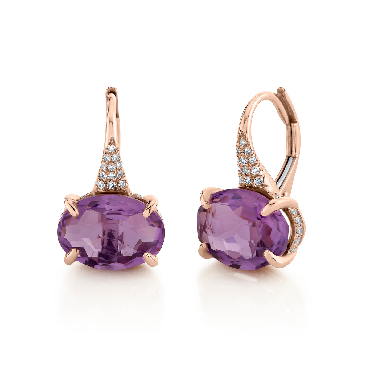 AMETHYST & DIAMOND OVAL GEM DROP EARRINGS