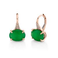 GREEN AGATE & DIAMOND OVAL GEM DROP EARRINGS