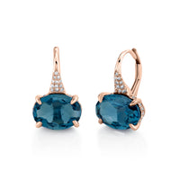 LONDON BLUE & DIAMOND OVAL GEM DROP EARRINGS