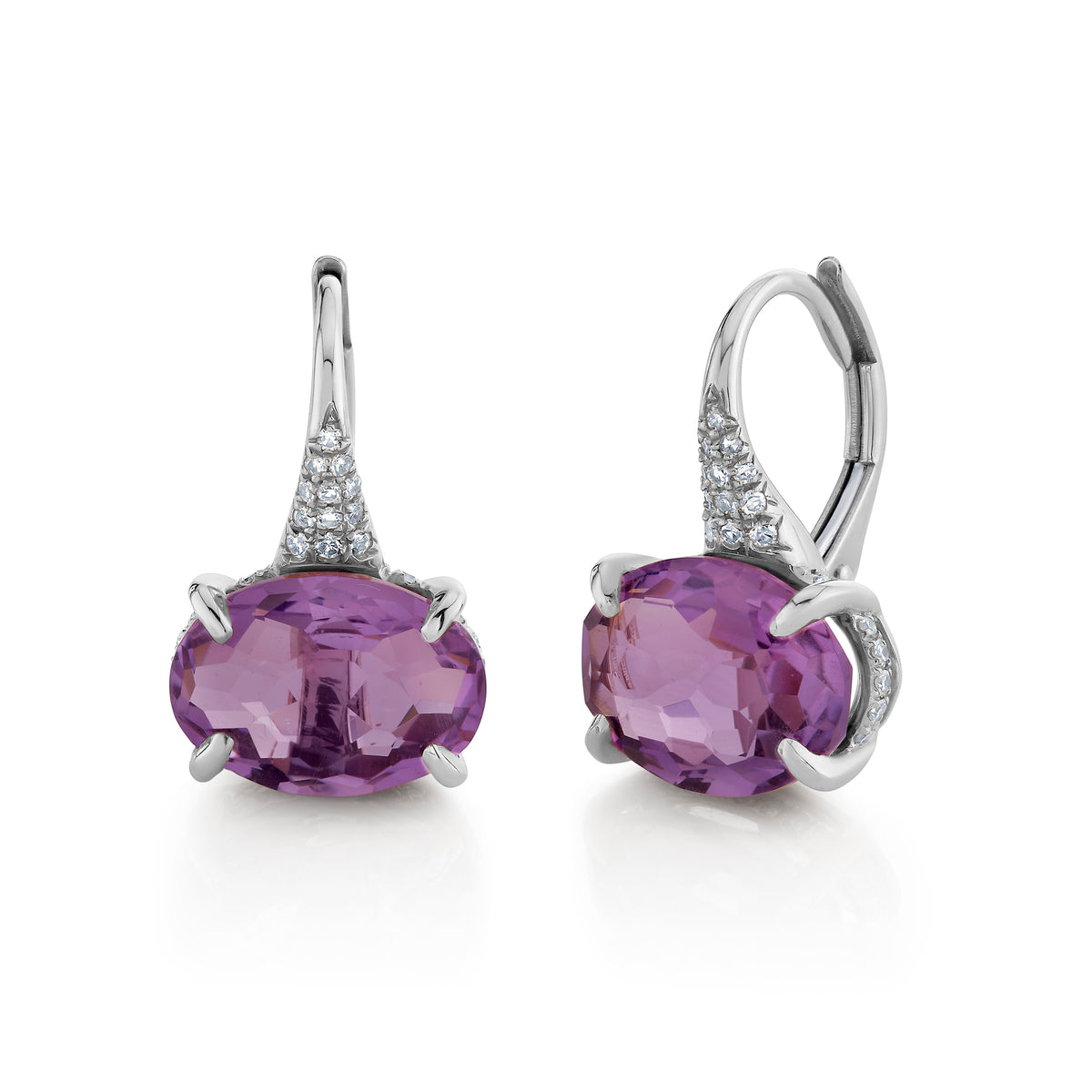 AMETHYST & DIAMOND OVAL GEM DROP EARRINGS