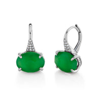 GREEN AGATE & DIAMOND OVAL GEM DROP EARRINGS