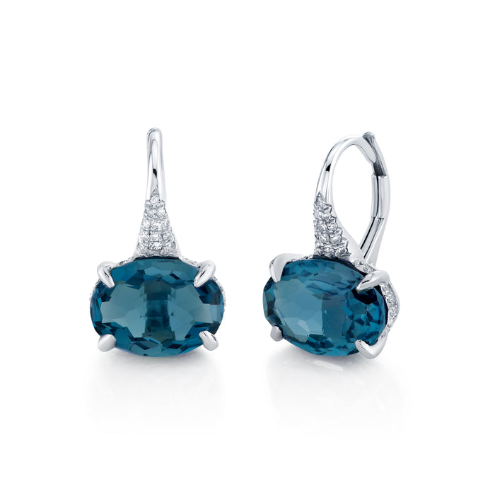 READY TO SHIP LONDON BLUE & DIAMOND OVAL GEM DROP EARRINGS