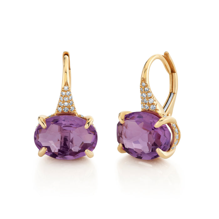 READY TO SHIP AMETHYST & DIAMOND OVAL GEM DROP EARRINGS