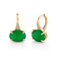 GREEN AGATE & DIAMOND OVAL GEM DROP EARRINGS