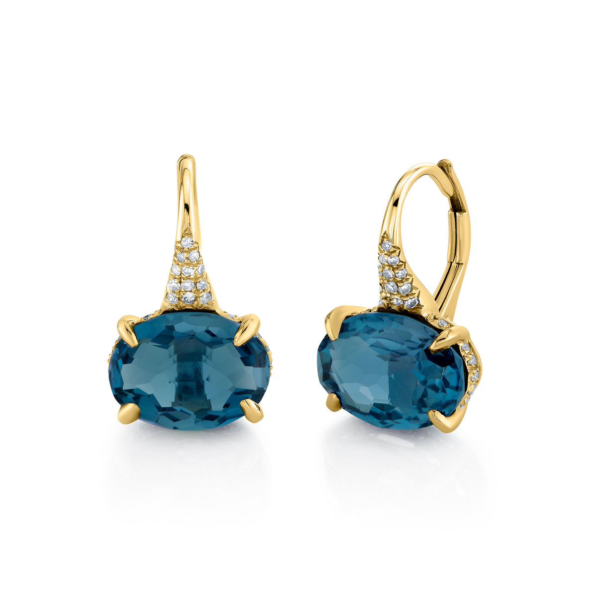 LONDON BLUE & DIAMOND OVAL GEM DROP EARRINGS