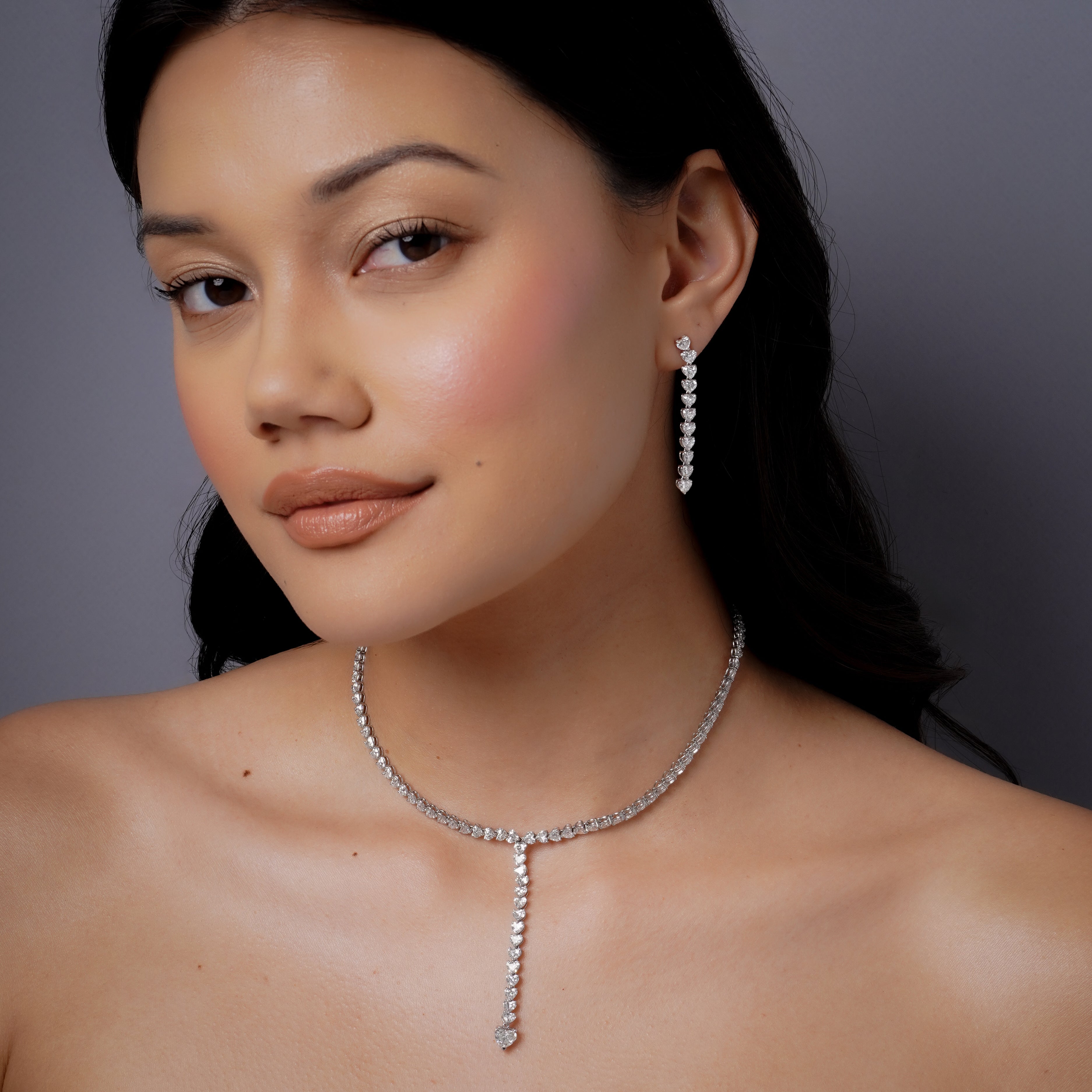 DIAMOND HEART DROP EARRINGS