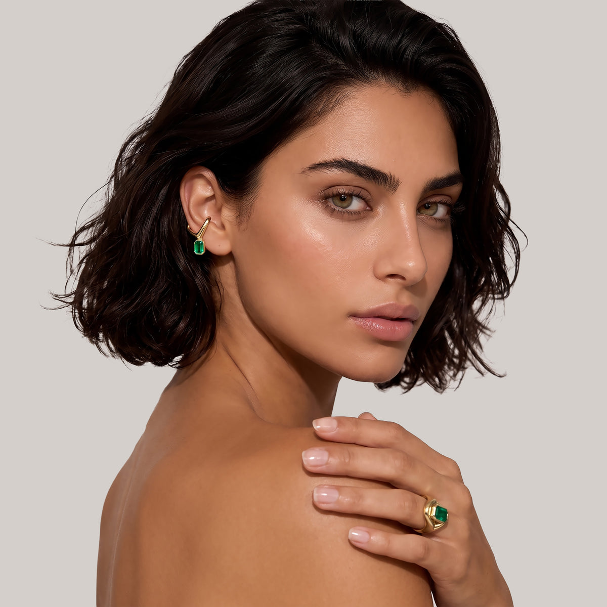 READY TO SHIP EMERALD BEZEL ZAR EAR CUFF