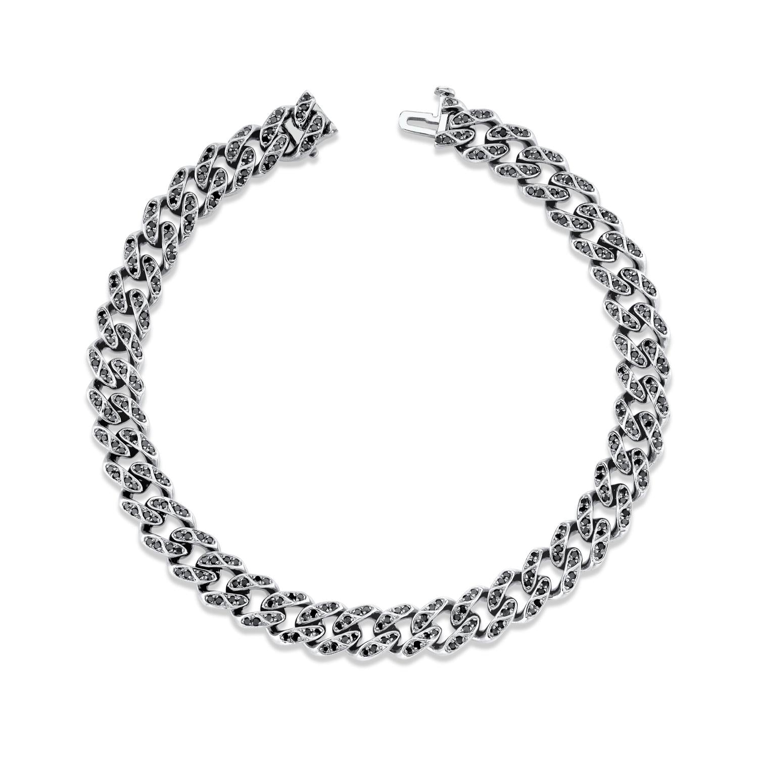 MEN'S BLACK DIAMOND FLAT MEDIUM LINK BRACELET