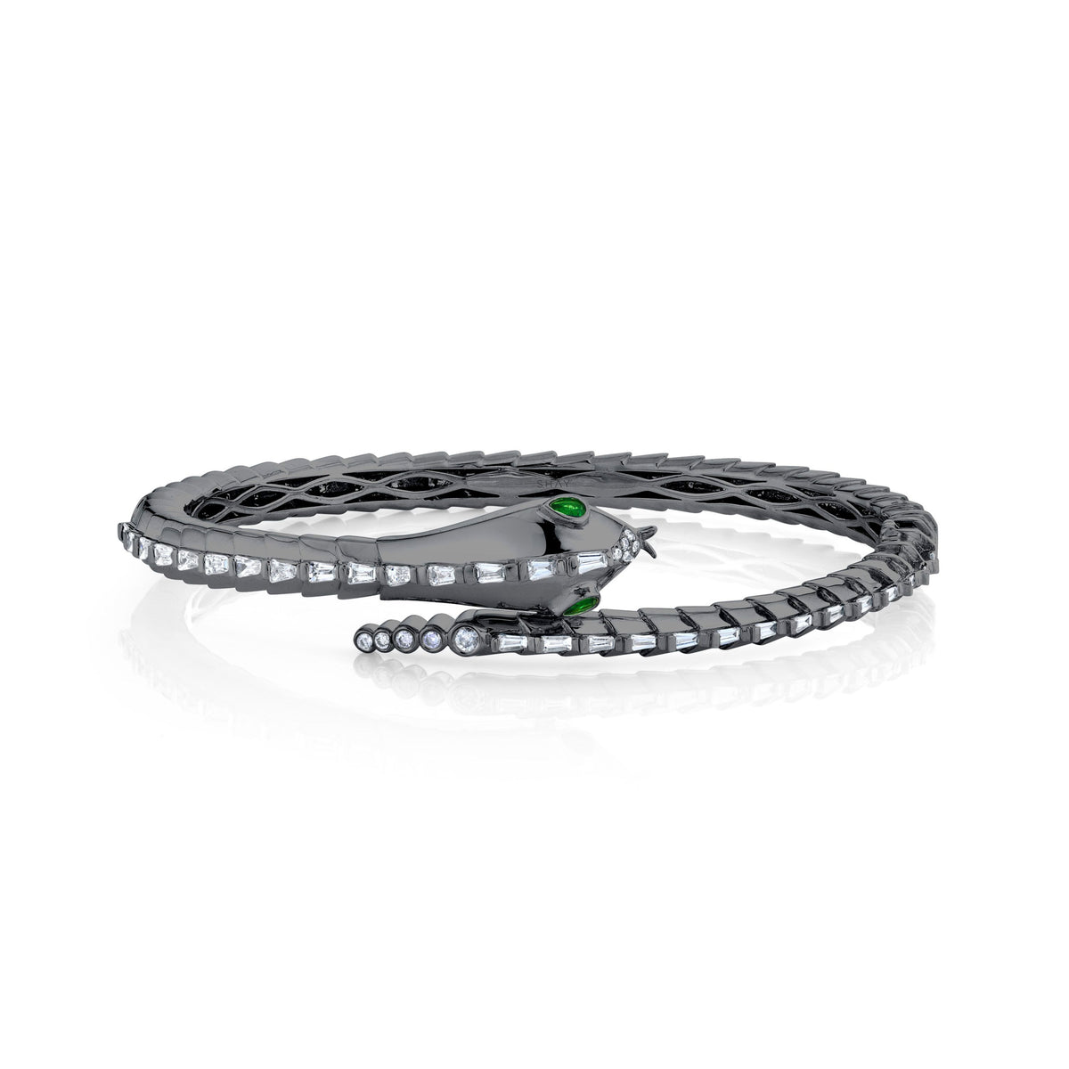 READY TO SHIP MEN'S DIAMOND & GREEN GARNET SNAKE CUFF