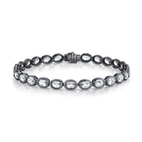 READY TO SHIP MEN'S WHITE TOPAZ OVAL BEZEL TENNIS BRACELET