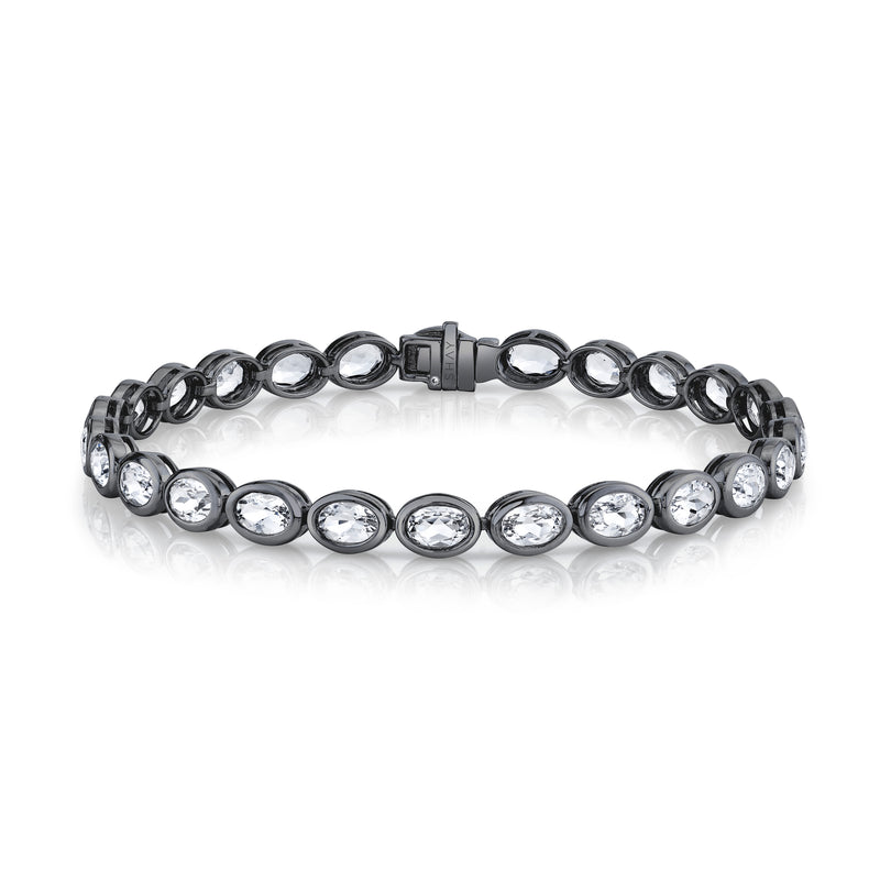 READY TO SHIP MEN'S WHITE TOPAZ OVAL BEZEL TENNIS BRACELET