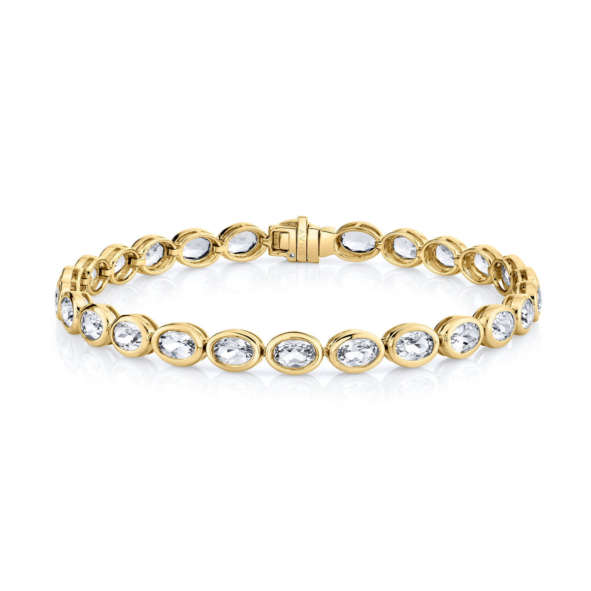 READY TO SHIP MEN'S WHITE TOPAZ OVAL BEZEL TENNIS BRACELET