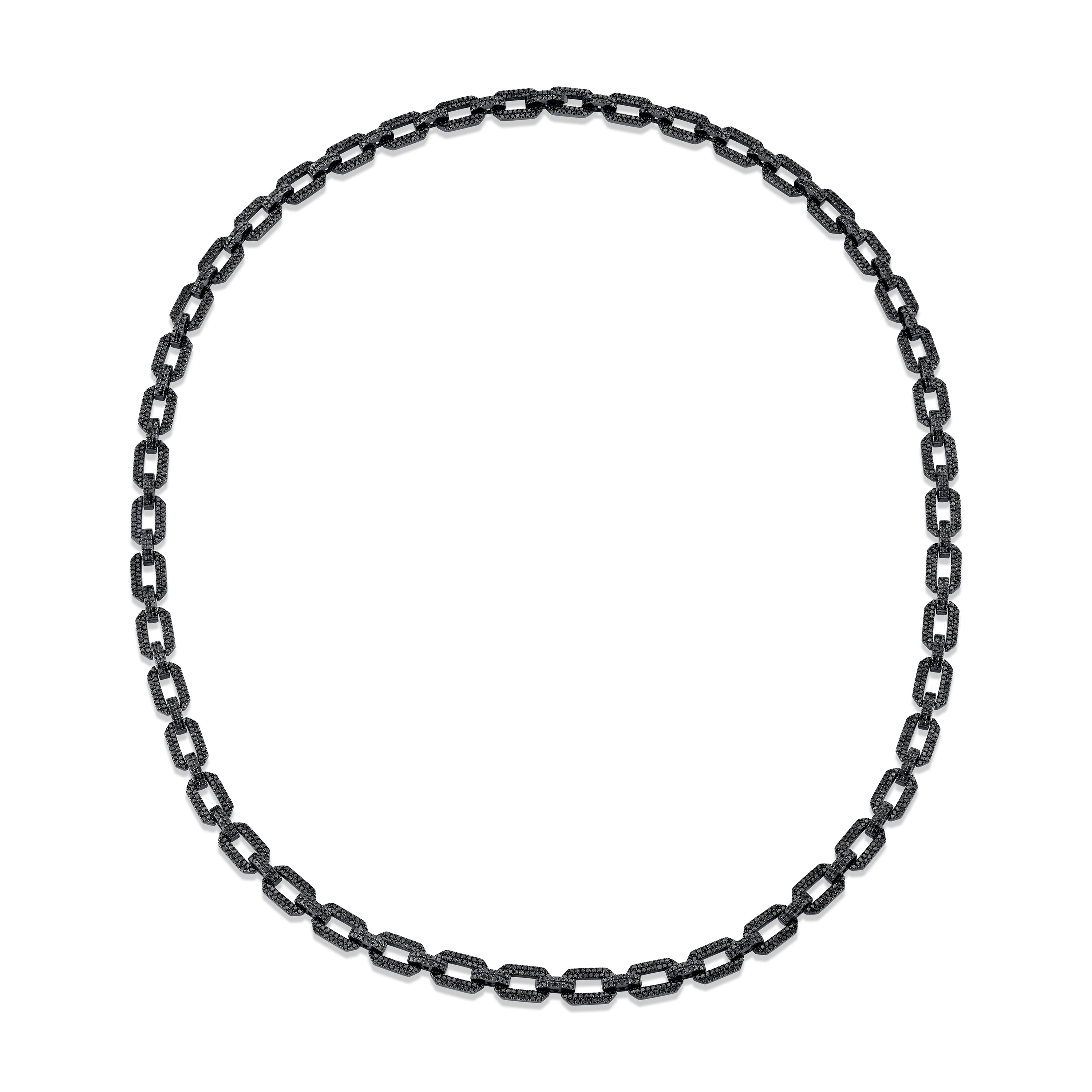 MEN'S BLACK DIAMOND FLAT GEO LINK NECKLACE