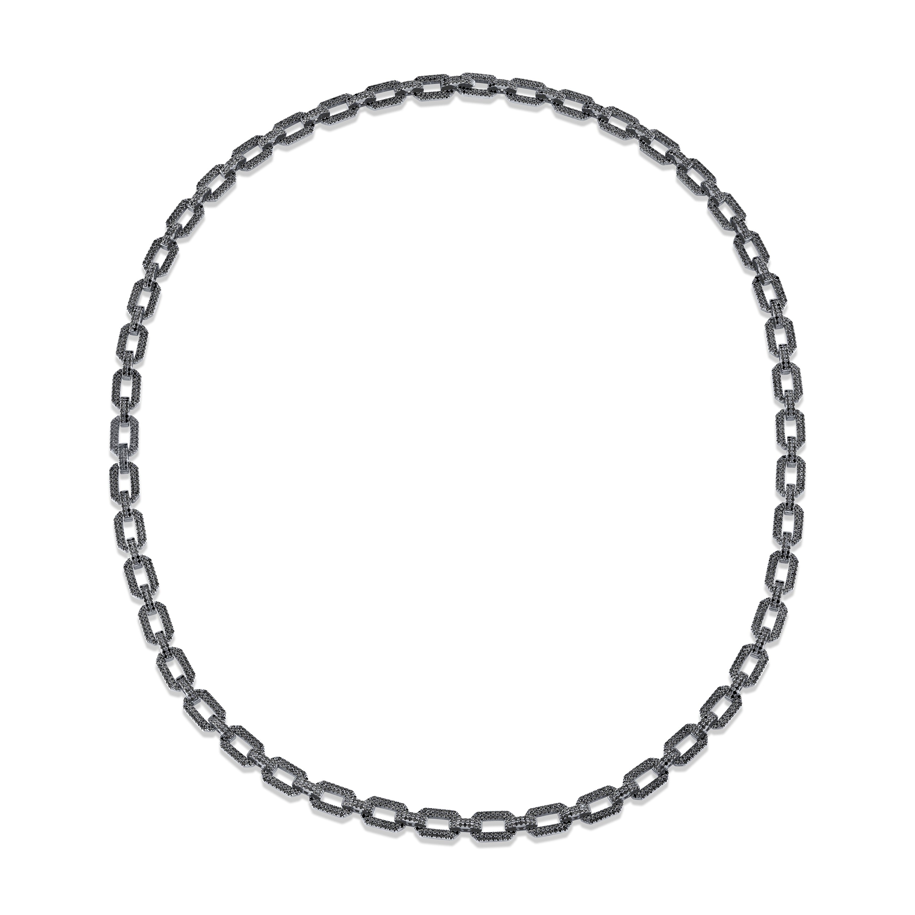 MEN'S BLACK DIAMOND FLAT GEO LINK NECKLACE