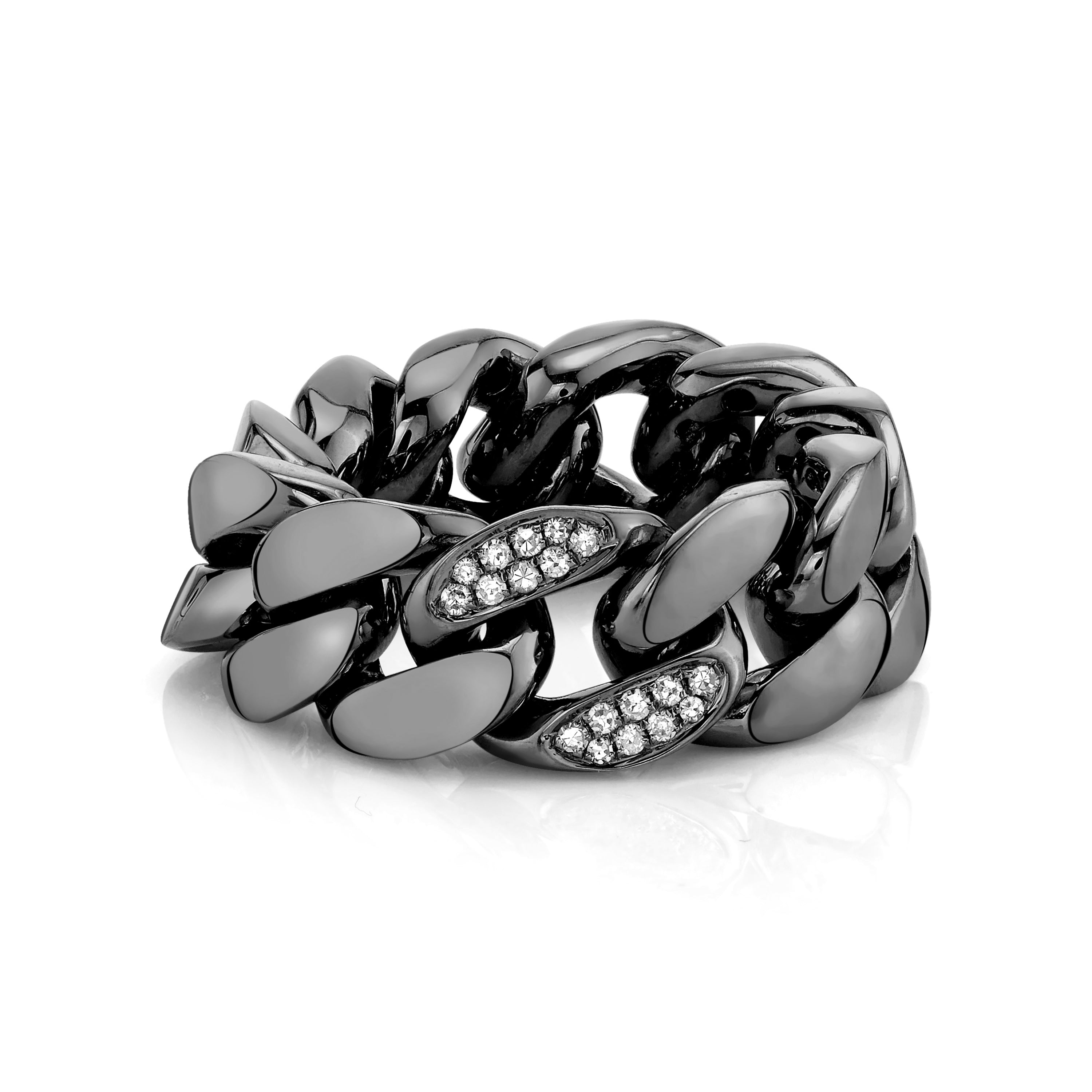 SHAY Ready to Ship Men's Diamond Single Pave Flat Link Ring, 0.29ct, 18k gold, detail view