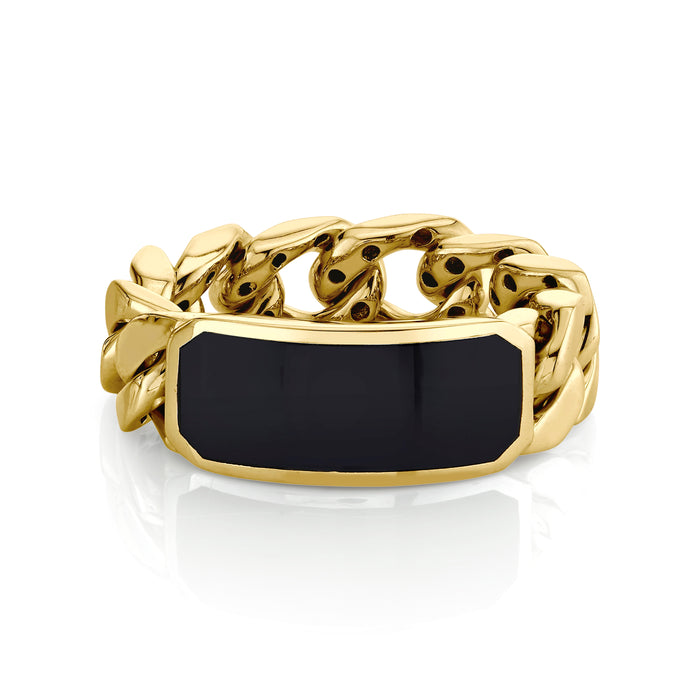 MEN'S SOLID GOLD ONYX ID LINK RING