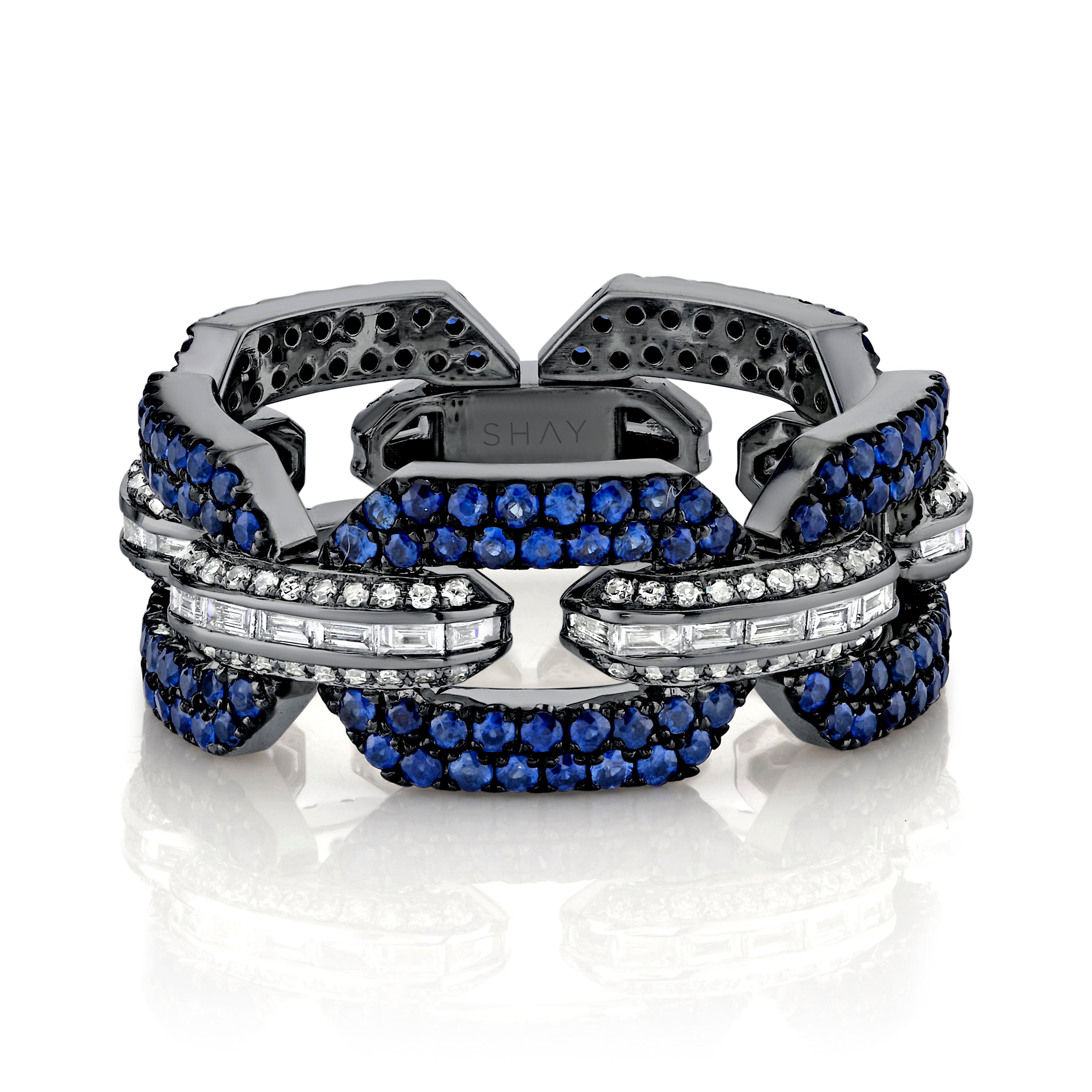 MEN'S BLUE SAPPHIRE & DIAMOND GEO LINK RING