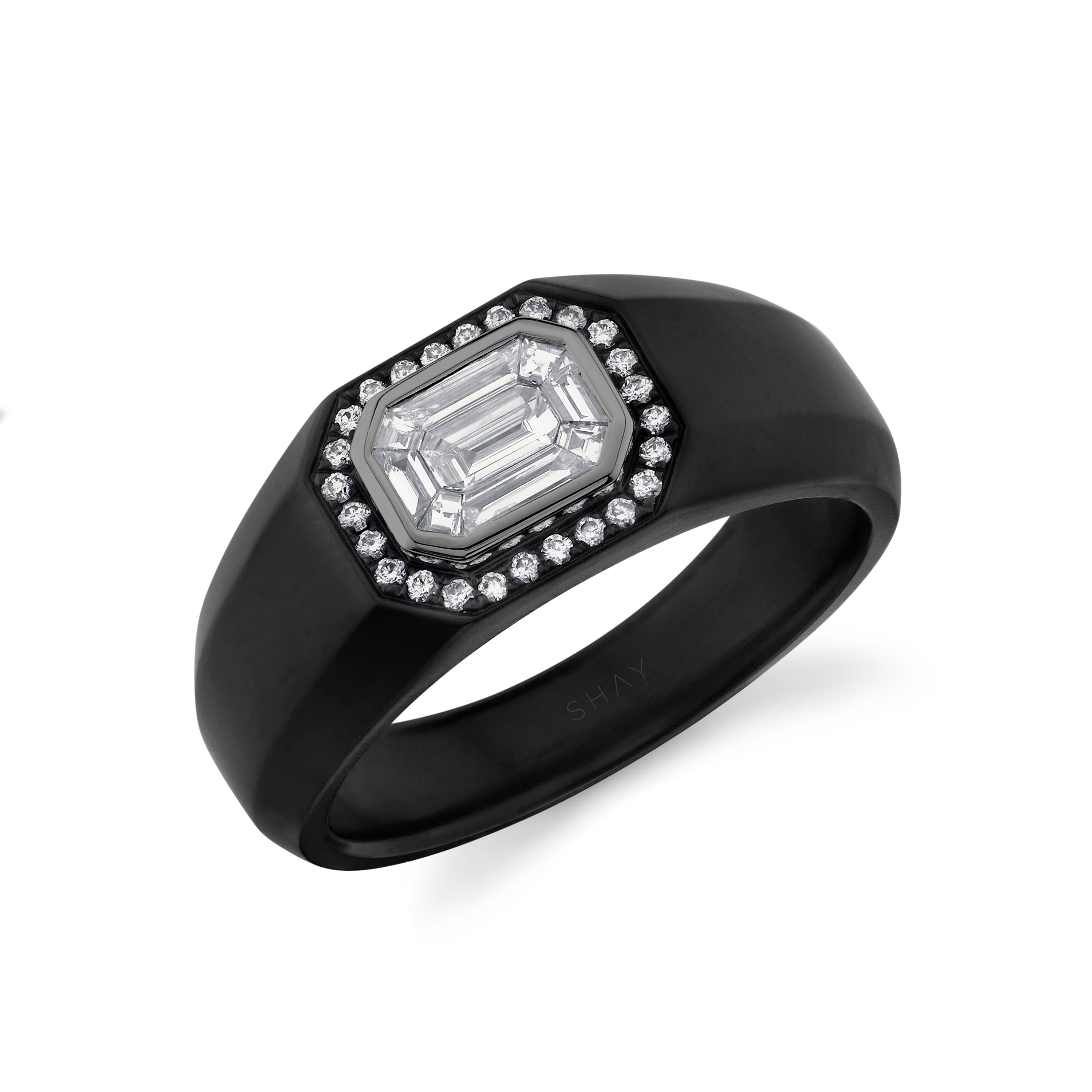 MEN'S DIAMOND ILLUSION  BLK TITANIUM SIGNET RING