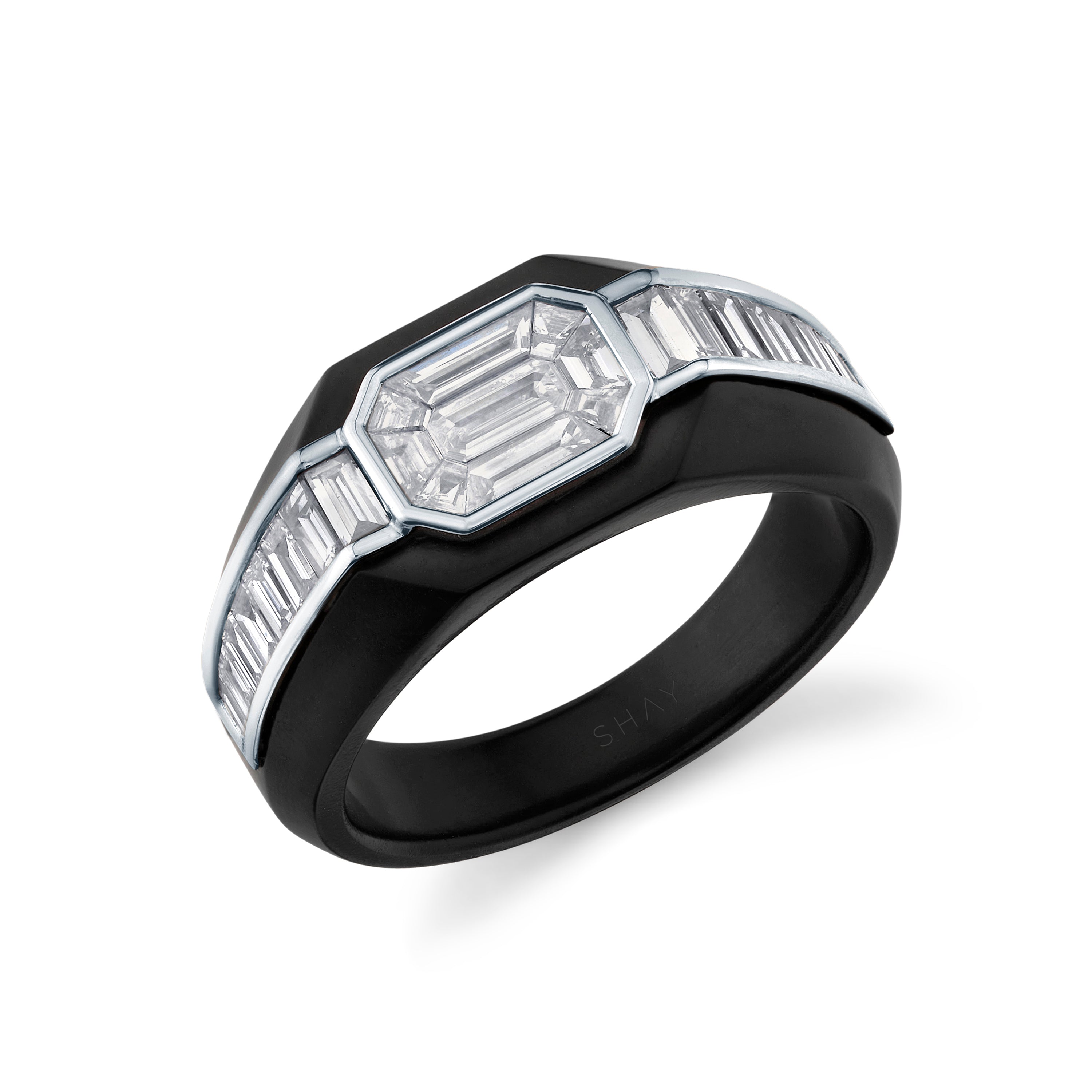 MEN'S DIAMOND BAGUETTE TITANIUM SIGNET RING