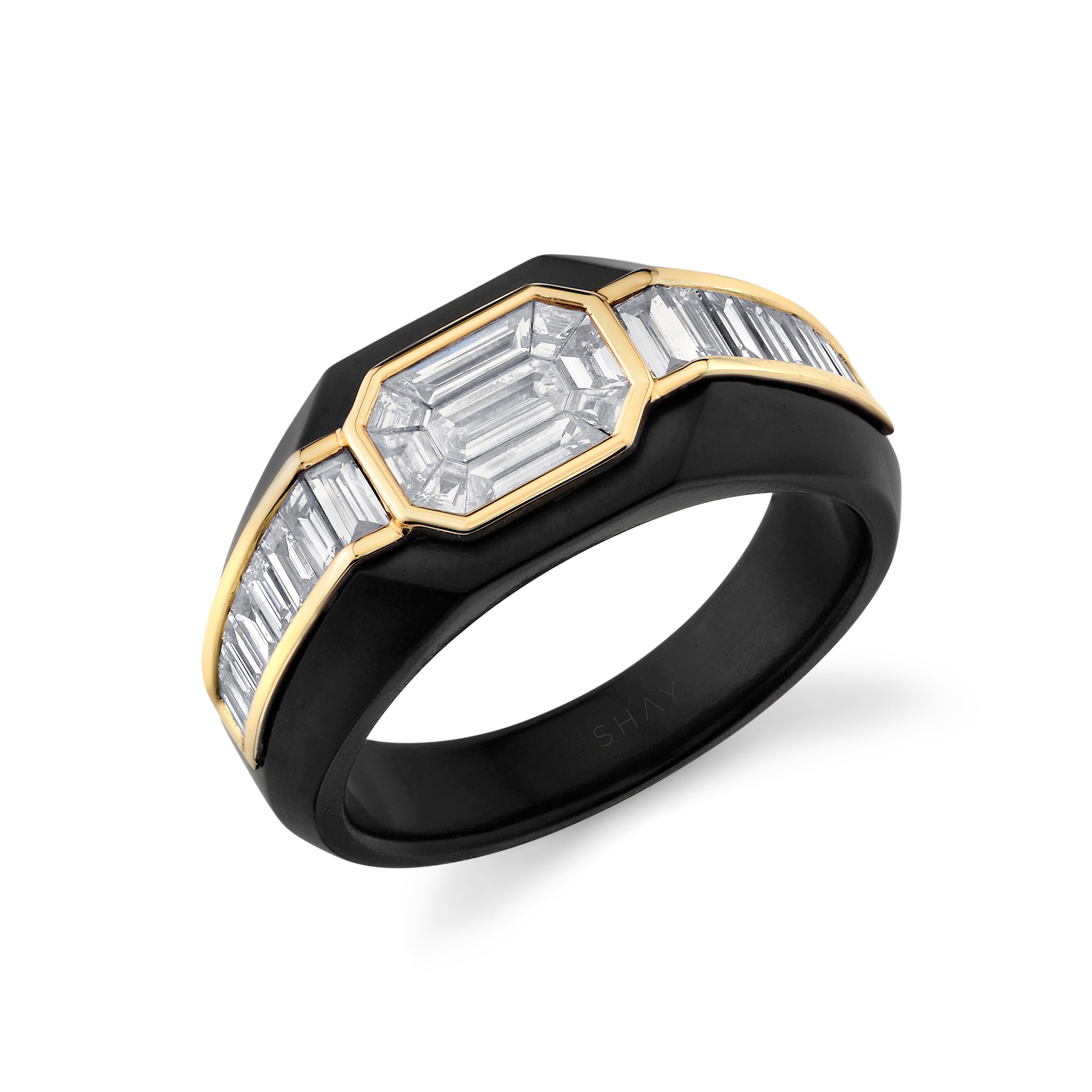 MEN'S DIAMOND BAGUETTE TITANIUM SIGNET RING